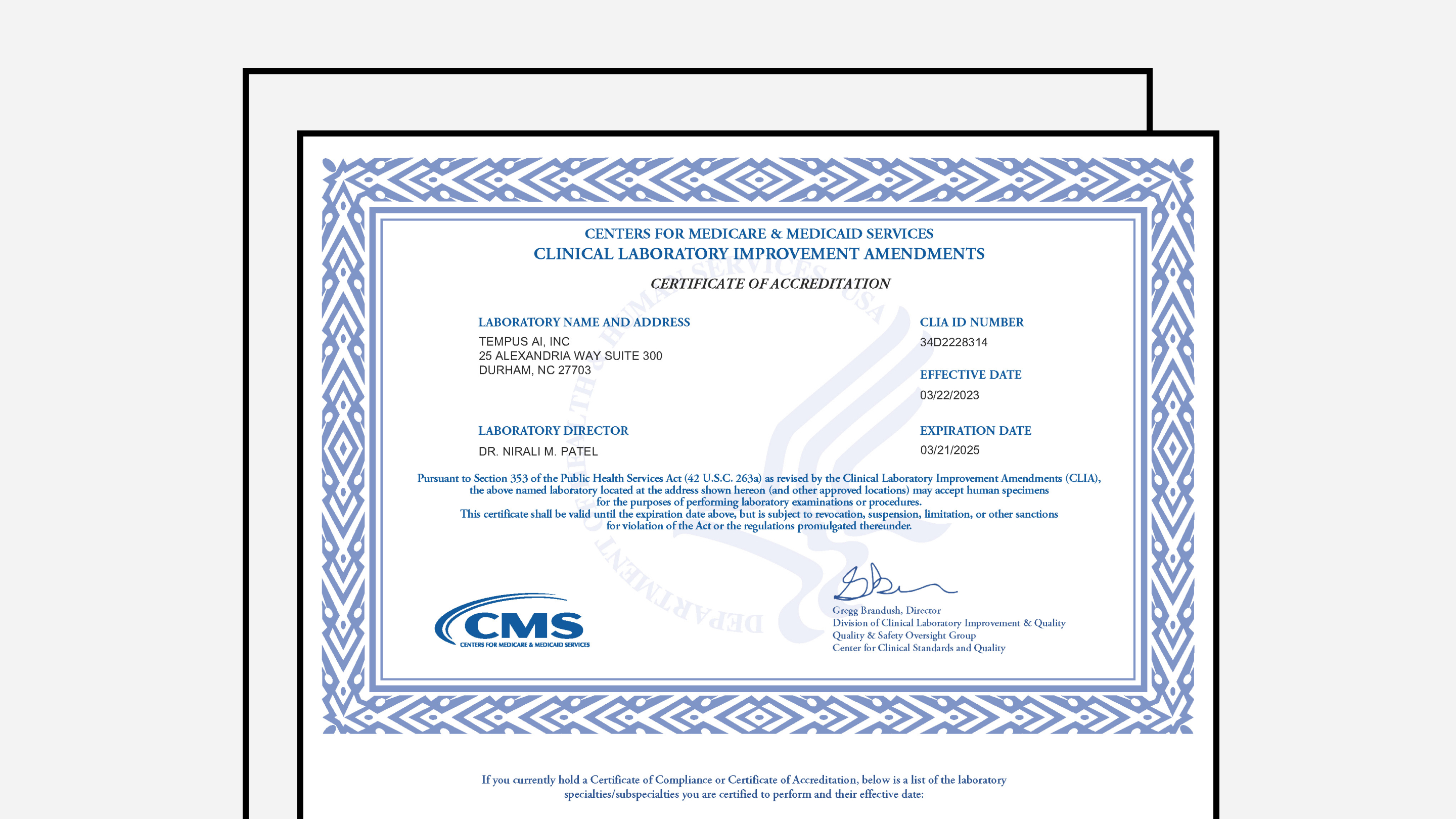 CLIA Certificate (2023-2025)