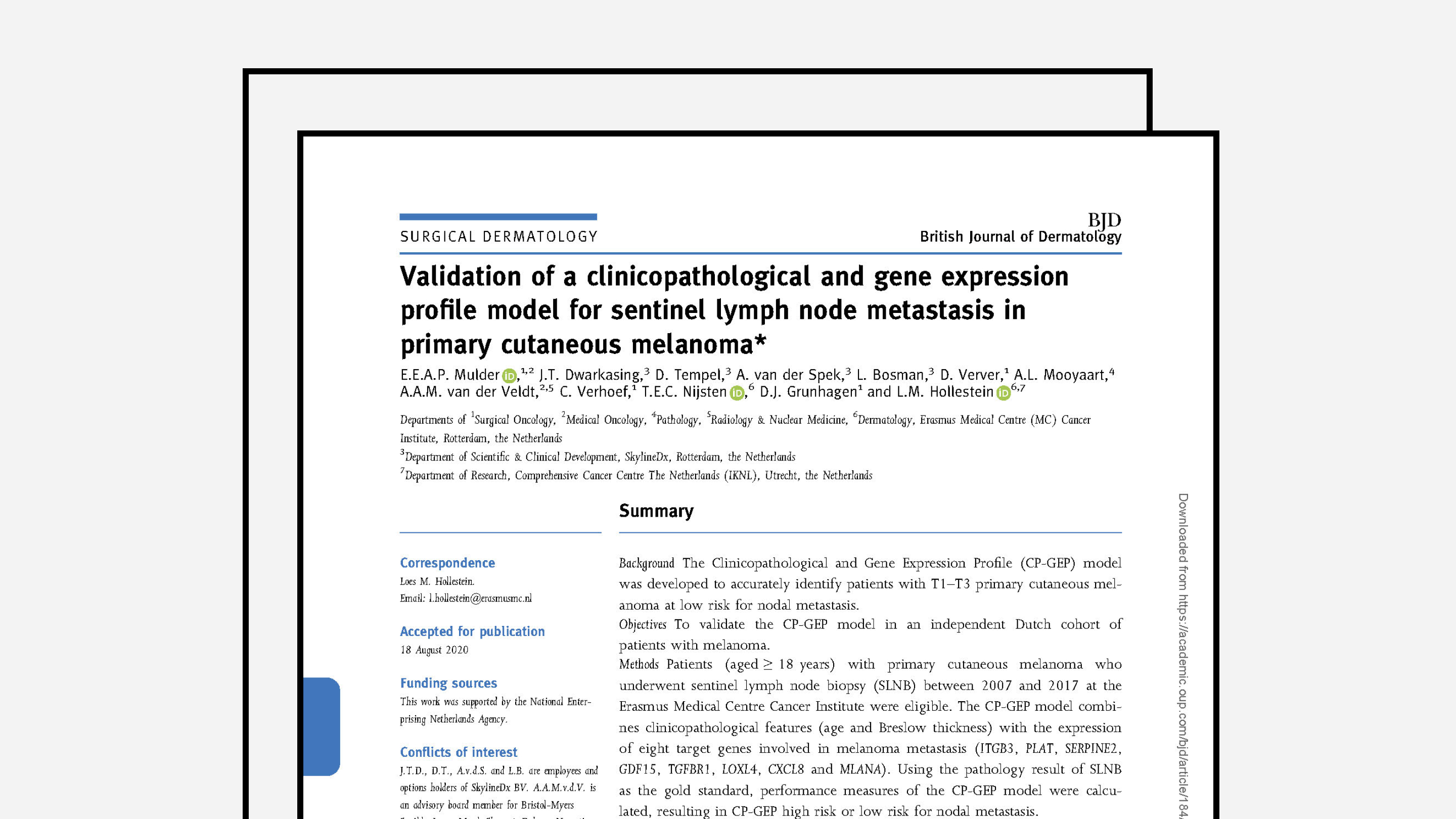 Validation of a clinicopathological and gene expression profile model for sentinel lymph node metastasis in primary cutaneous melanoma