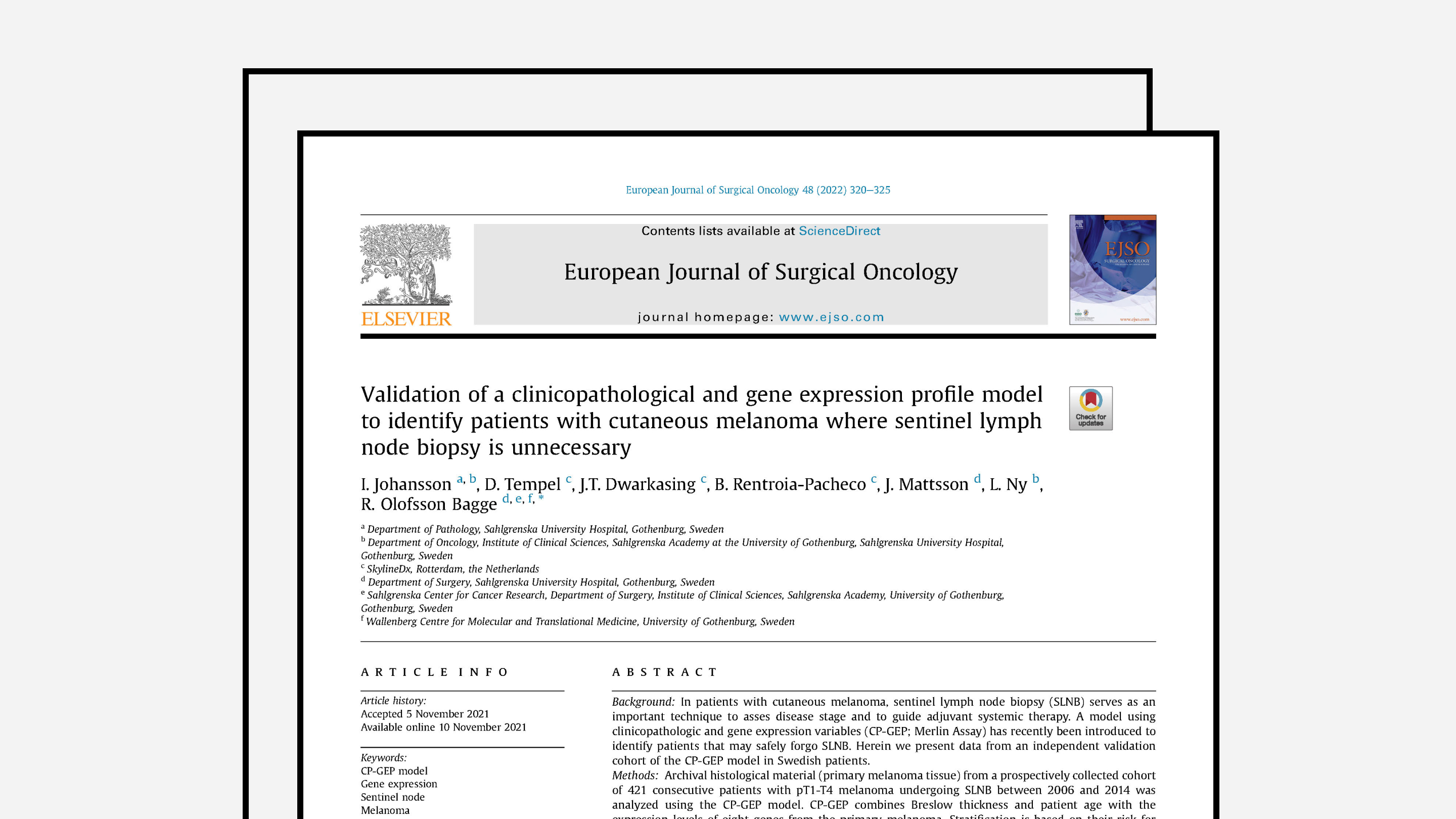 Validation of a clinicopathological and gene expression profile model to identify patients with cutaneous melanoma where sentinel lymph node biopsy is unnecessary